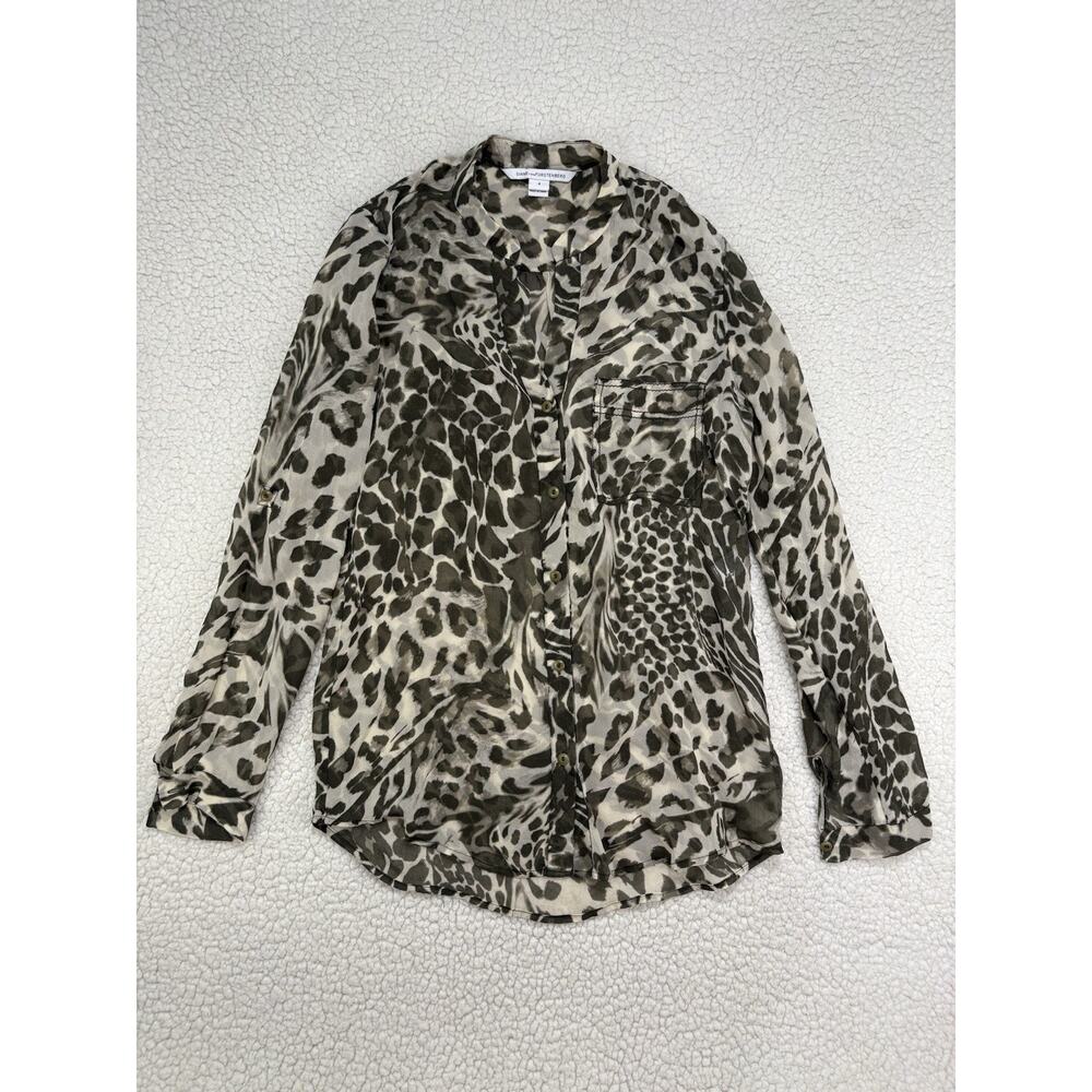 Diane von Furstenberg Gilmore Silk Button Blouse Womens Size 4 Leopard Cheetah‎